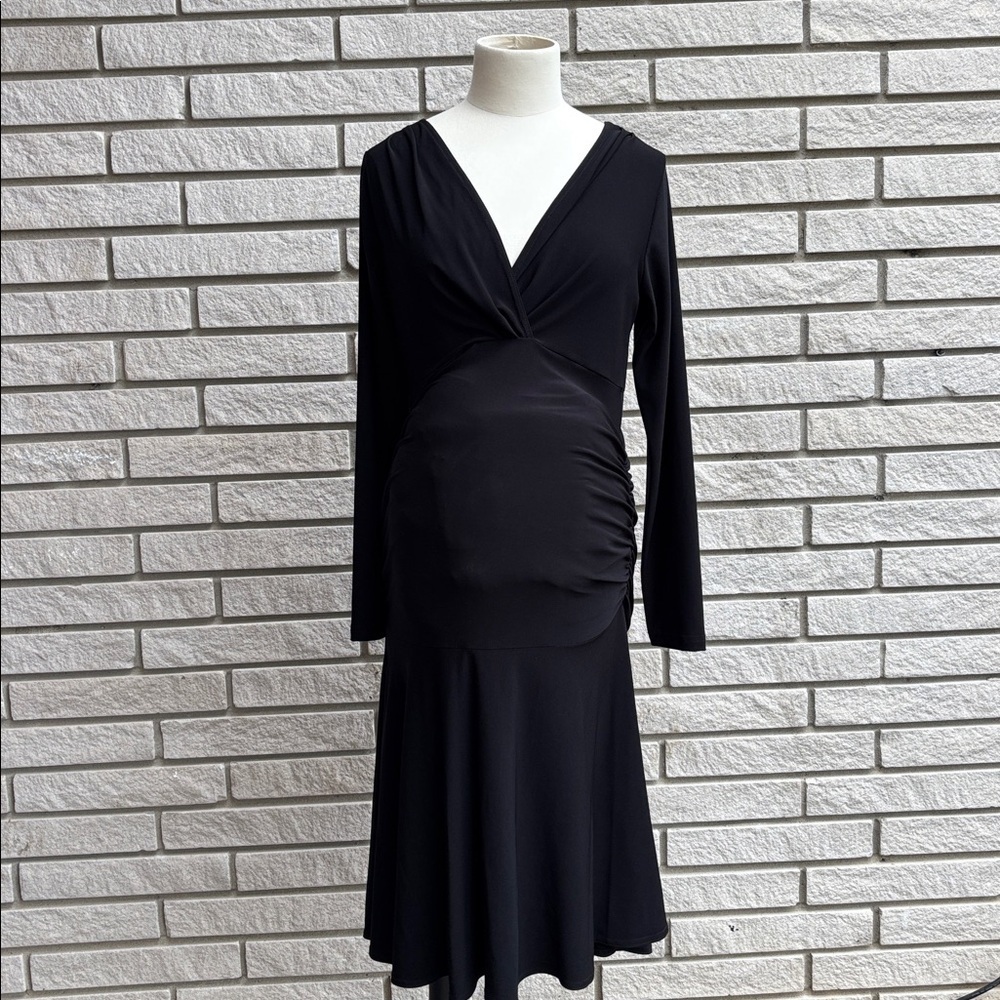 Rhonda Maternity Black Long Sleeve Ruched Side Flare Dress Size Medium